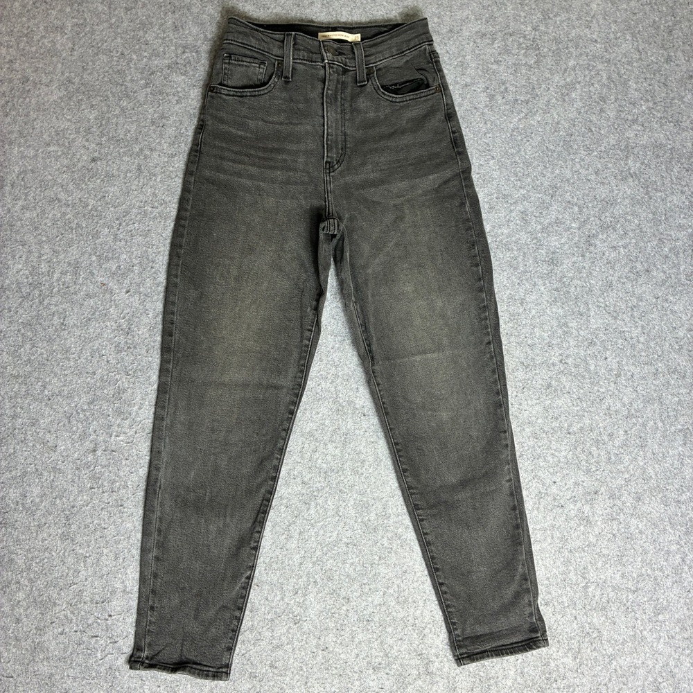 Levis High Waisted Mom Jeans Womens 25x25 Gray Black Classic Tapered Leg Denim